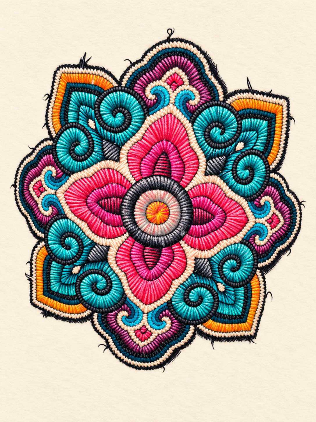 Diseño floral a color con textura de bordado